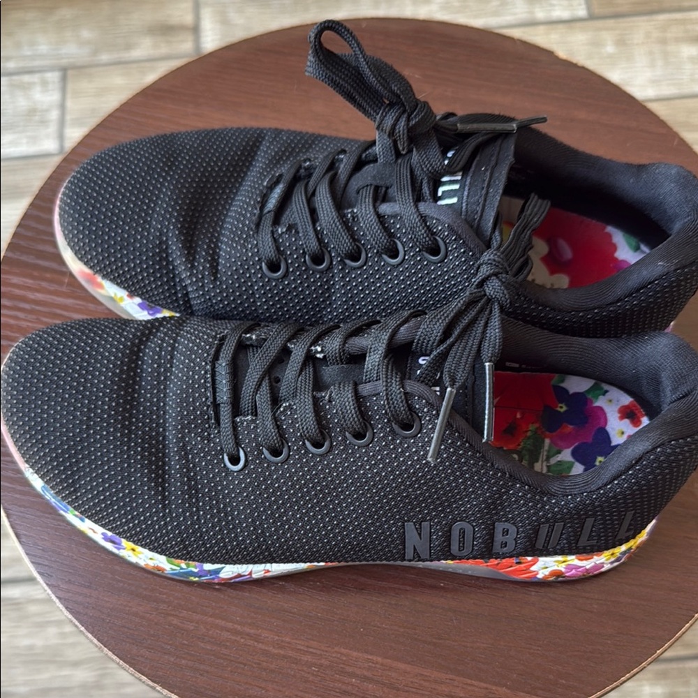 NOBULL Womens Black Sneakers with Floral Accents